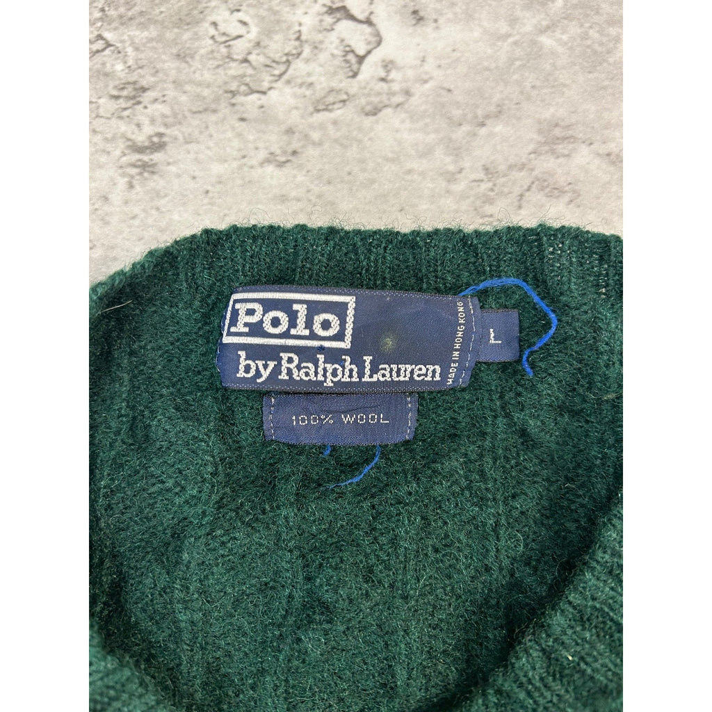 Vintage 90s Polo Ralph Lauren Pullover Cable Knit Sweater Size Large Green