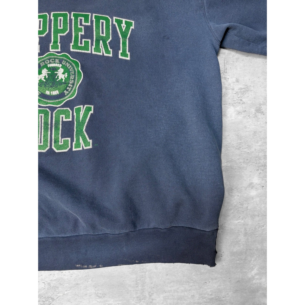 Vintage 90s Slippery Rock NCAA Arc Spellout Crest Graphic Sweatshirt Size XL