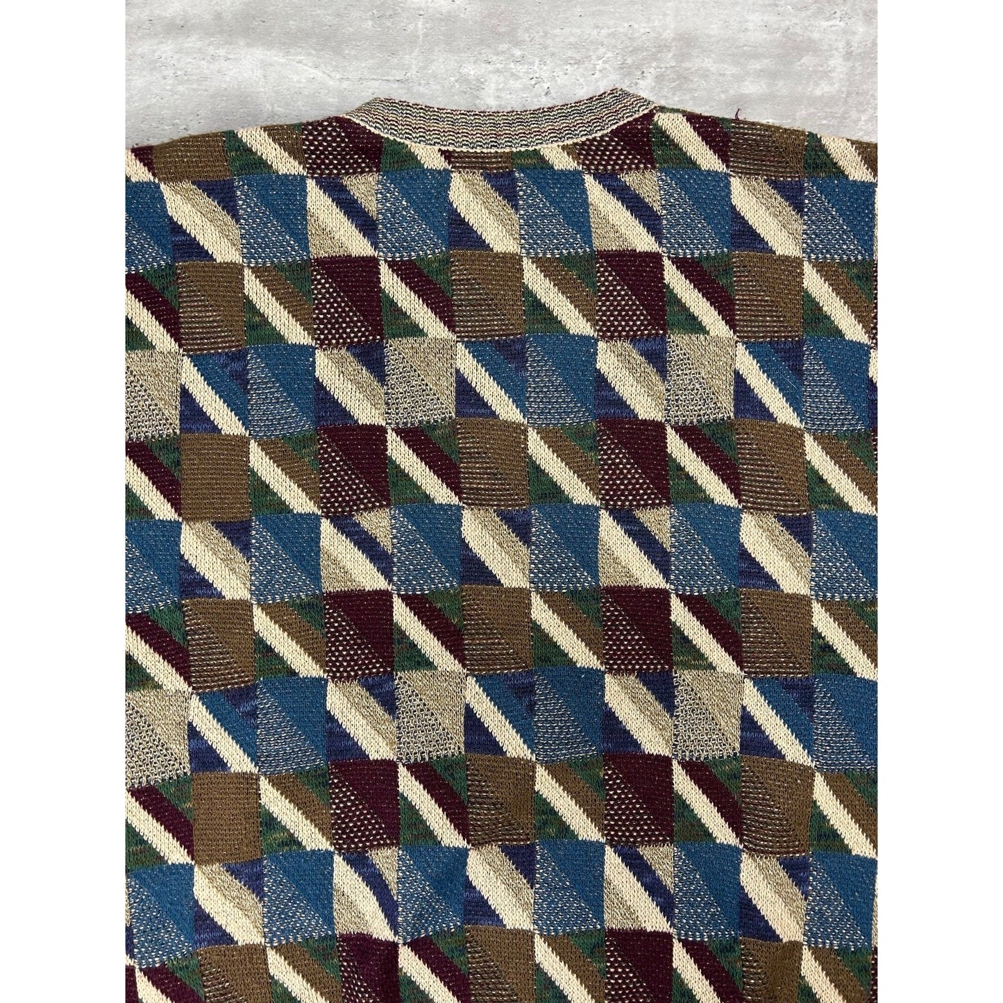 Vintage 90s TSR Earth Tone Geometric Striped Pullover Knit Sweater Size 2XL