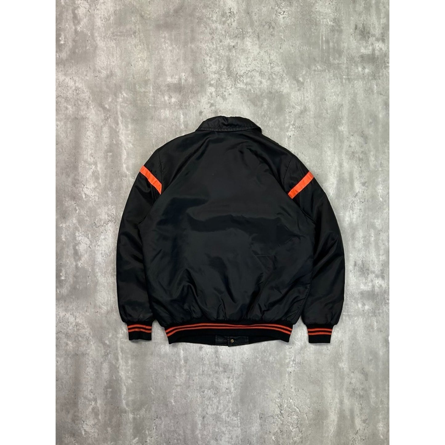 Vintage 80s NHL Embroidered Patch Hockey Bomber Jacket Size Large Black