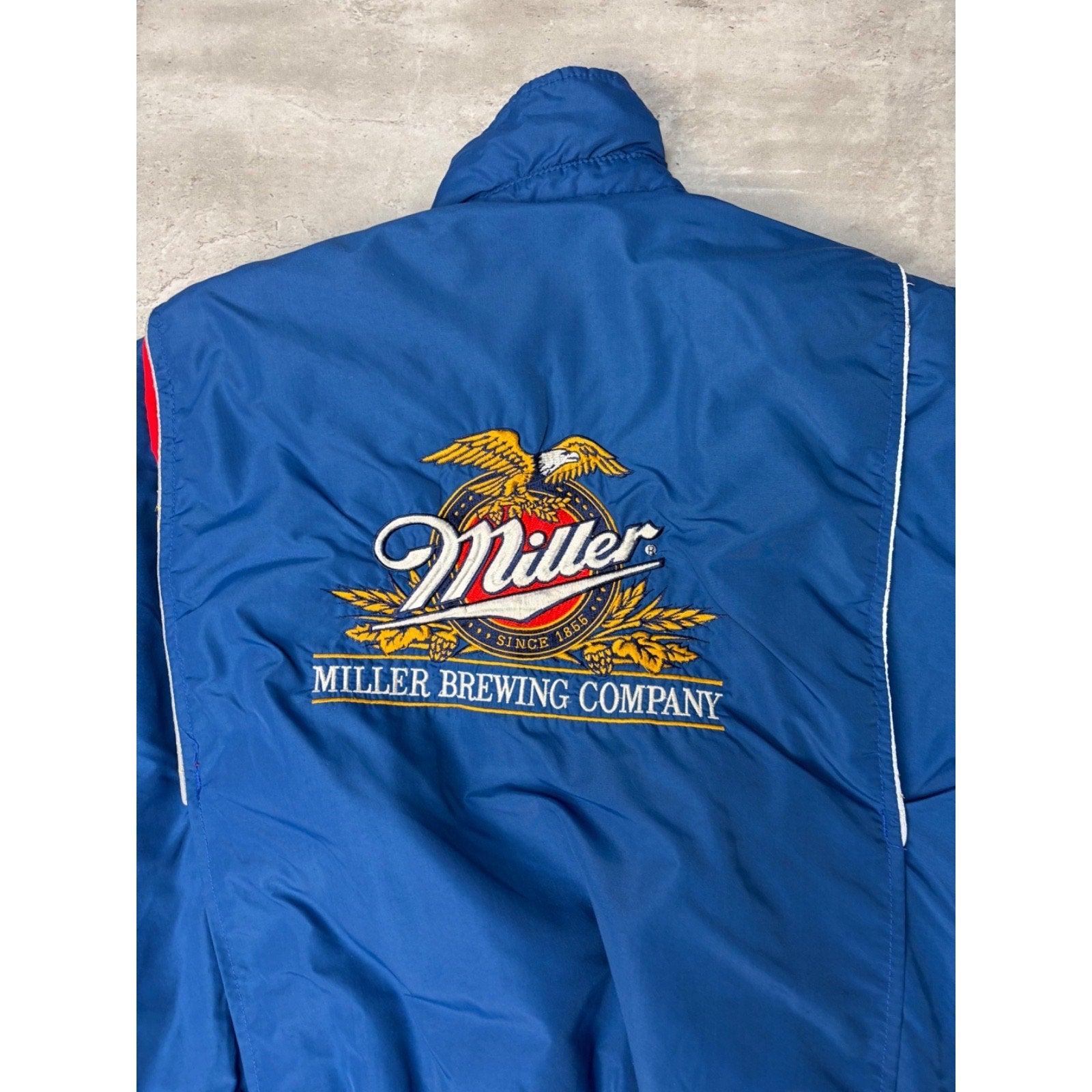 Vintage 90s Miller Lite Embroidered Full Zip Insulated Bomber Jacket Size Large