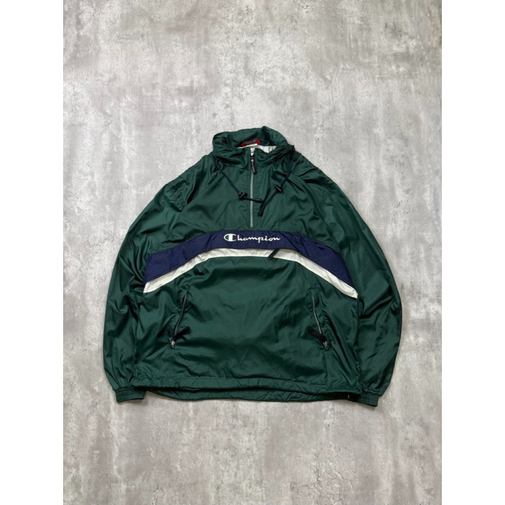 Vintage 90s Champion Embroidered Spellout 1/2 Zip Windbreaker Jacket Size Large