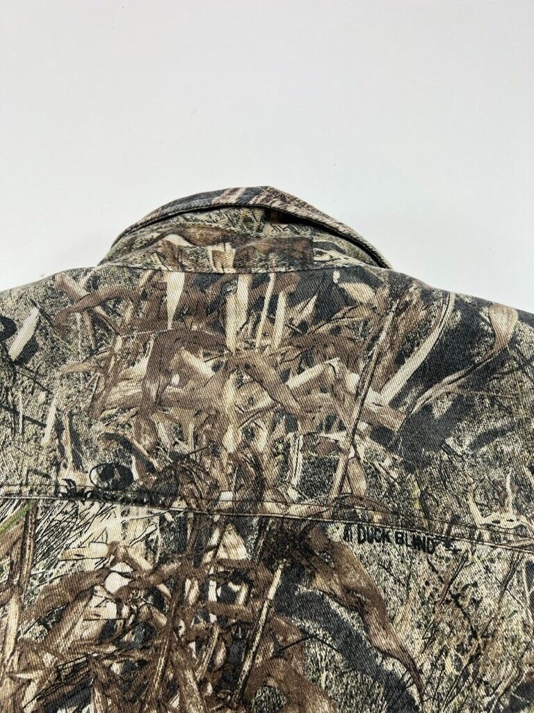 Cabelas Mossy Oak Duck Blind Camo Double Pocket Button Up Shirt Size Large