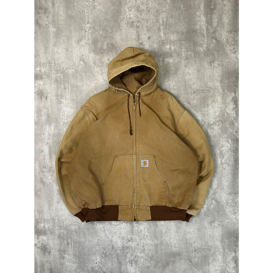 Vintage Carhartt Canvas Workwear Thermal Lined Hooded Bomber Jacket Size 2XL