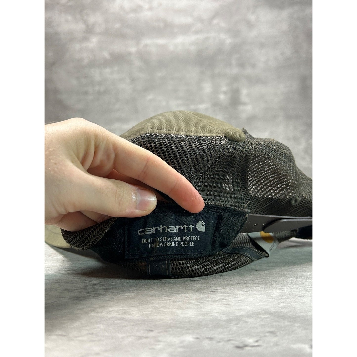 Vintage Carhartt Embroidered Spellout Workwear Trucker Snapback Hat OSFA