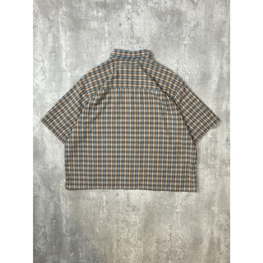 Vintage Falls Creek Plaid Short Sleeve Reworked Cropped Button Up Shirt Size XL