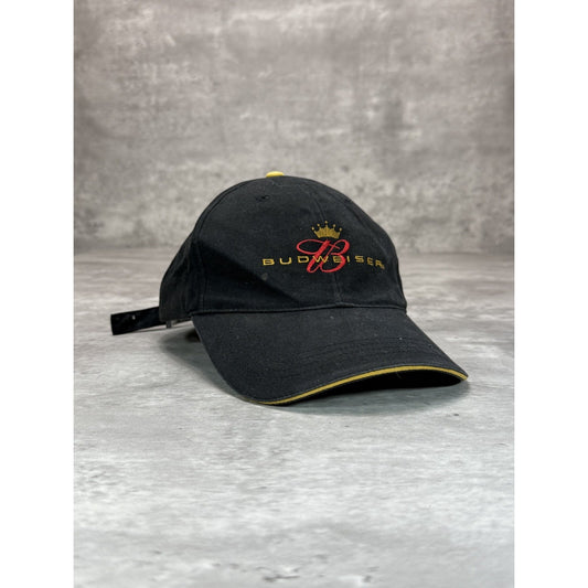 Vintage Budweiser Embroidered Spellout Beer Promo Strapback Hat OSFA Black