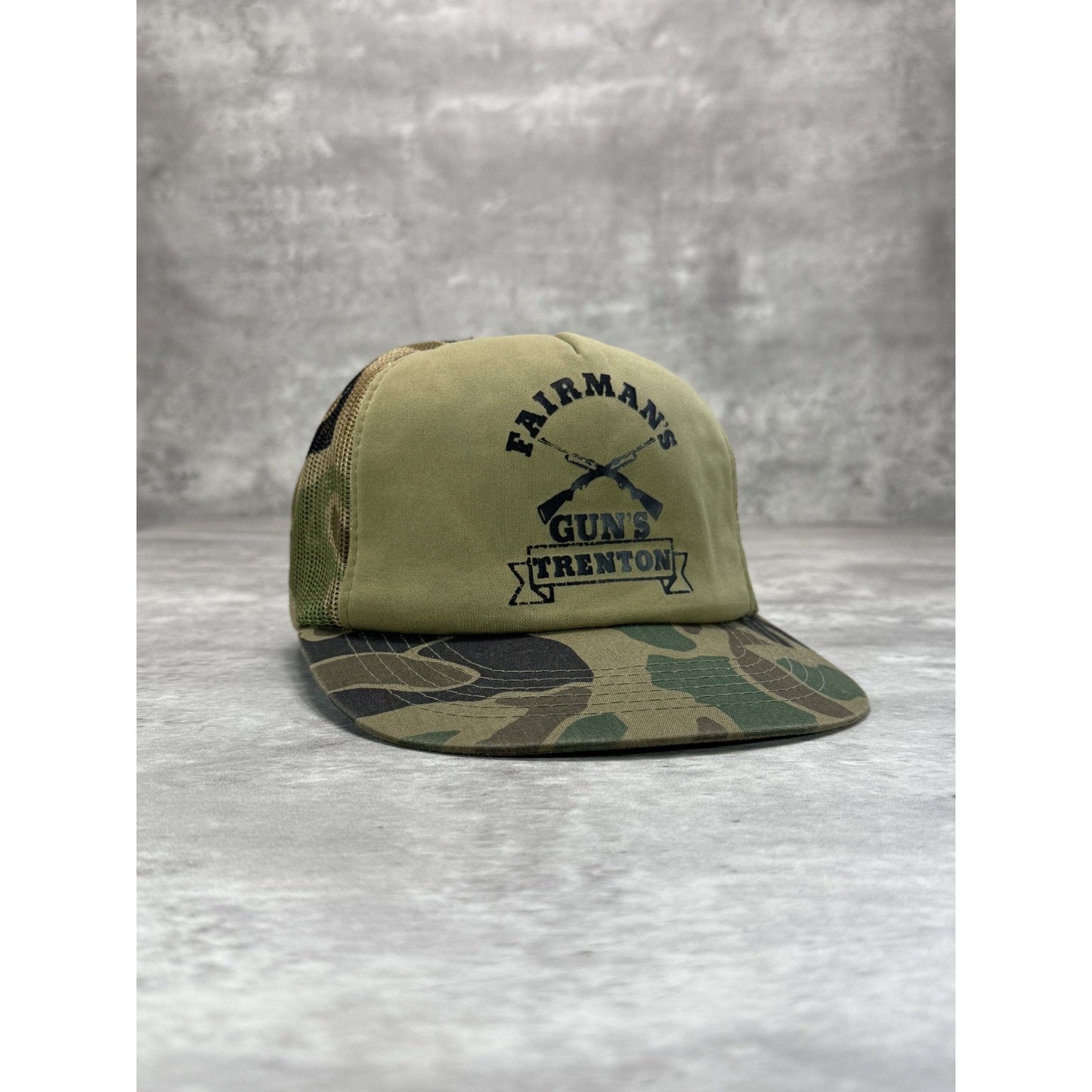 Vintage 80s Fairmans Guns Hunting Camo Graphic Trucker Snapback Hat OSFA