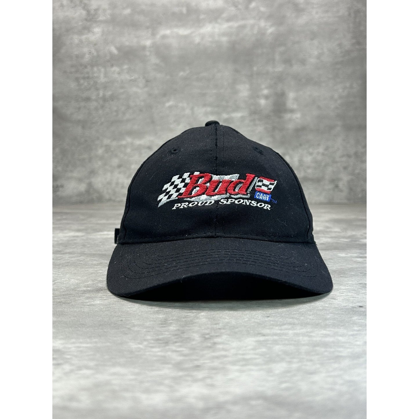 Vintage Budweiser Racing Embroidered Spellout Nascar Strapback Hat OSFA Black