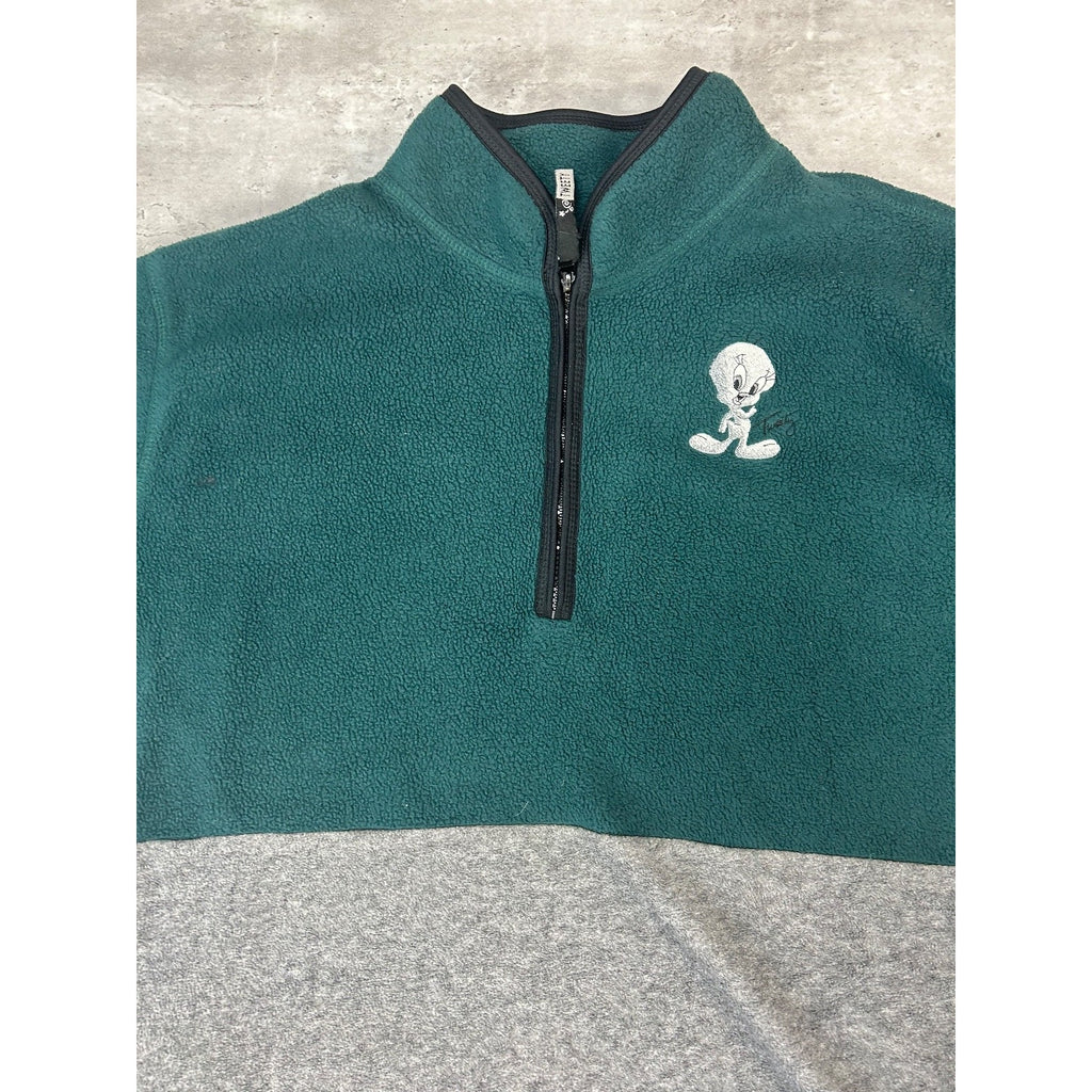 Vintage 1999 Women's Looney Tunes Tweety Bird 1/4 Zip Fleece Sweatshirt Size 2XL