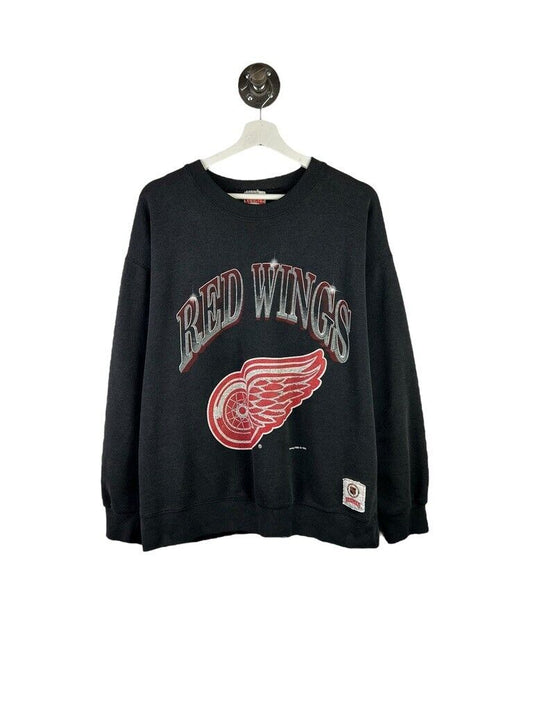 Vintage 90s Detroit Red Wings NHL Graphic Spell Out Nutmeg Sweatshirt Size Large