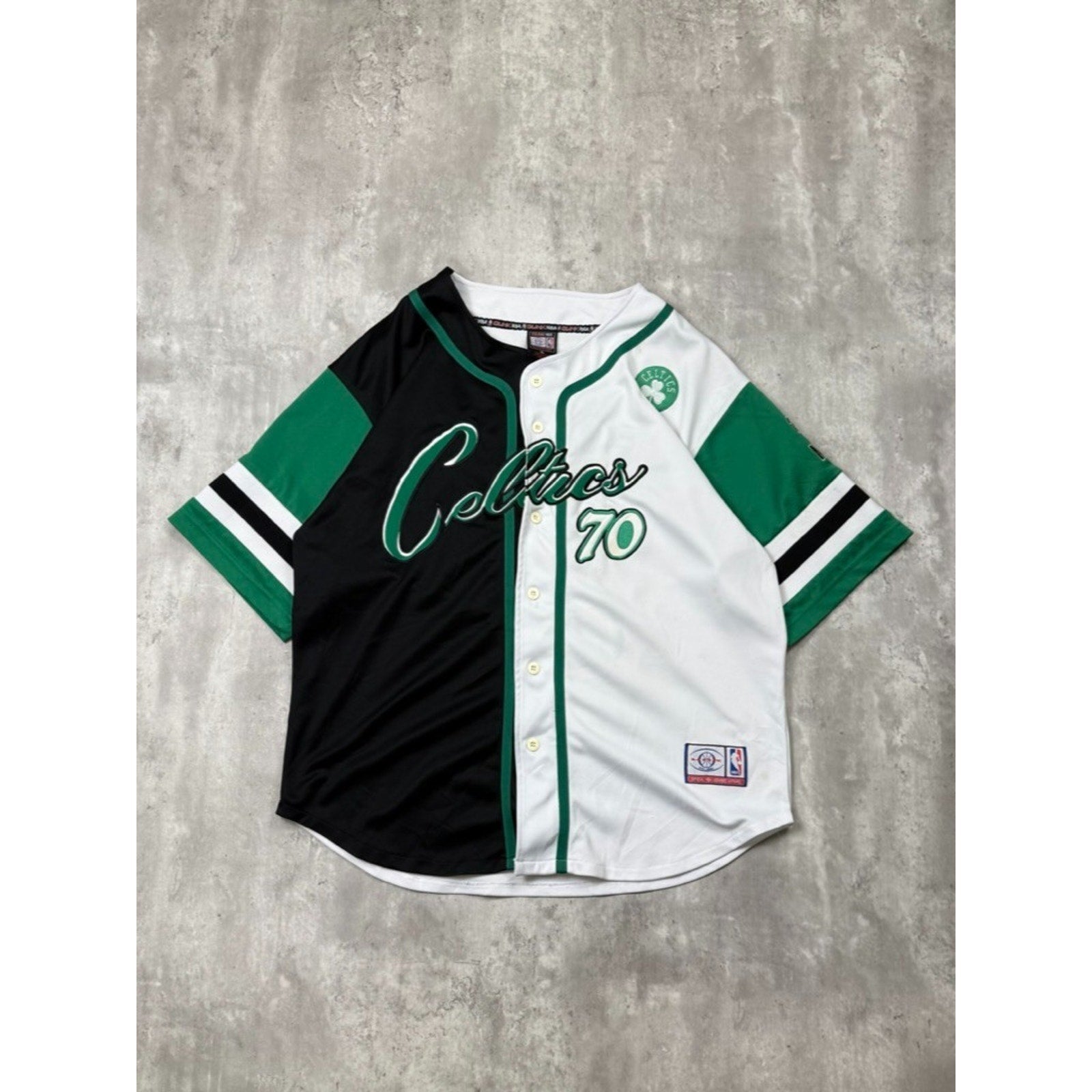 Vintage Boston Celtics #70 Embroidered Script Spellout Baseball Jersey Size XL