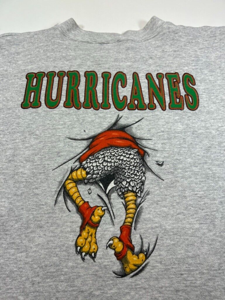 Vintage 90s Miami Hurricanes NCAA Chest Buster Graphic Sweatshirt Size XL Gray