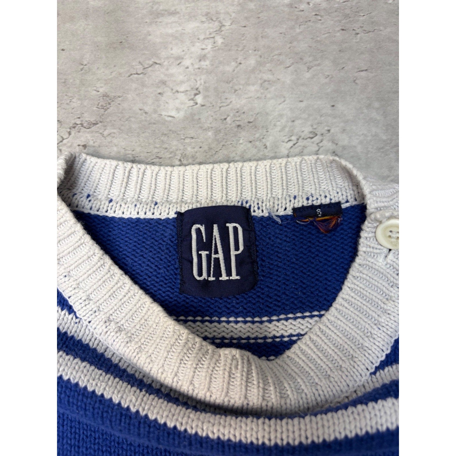 Vintage 90s Gap Striped Pattern Pullover Collar Button Knit Sweater Size Small
