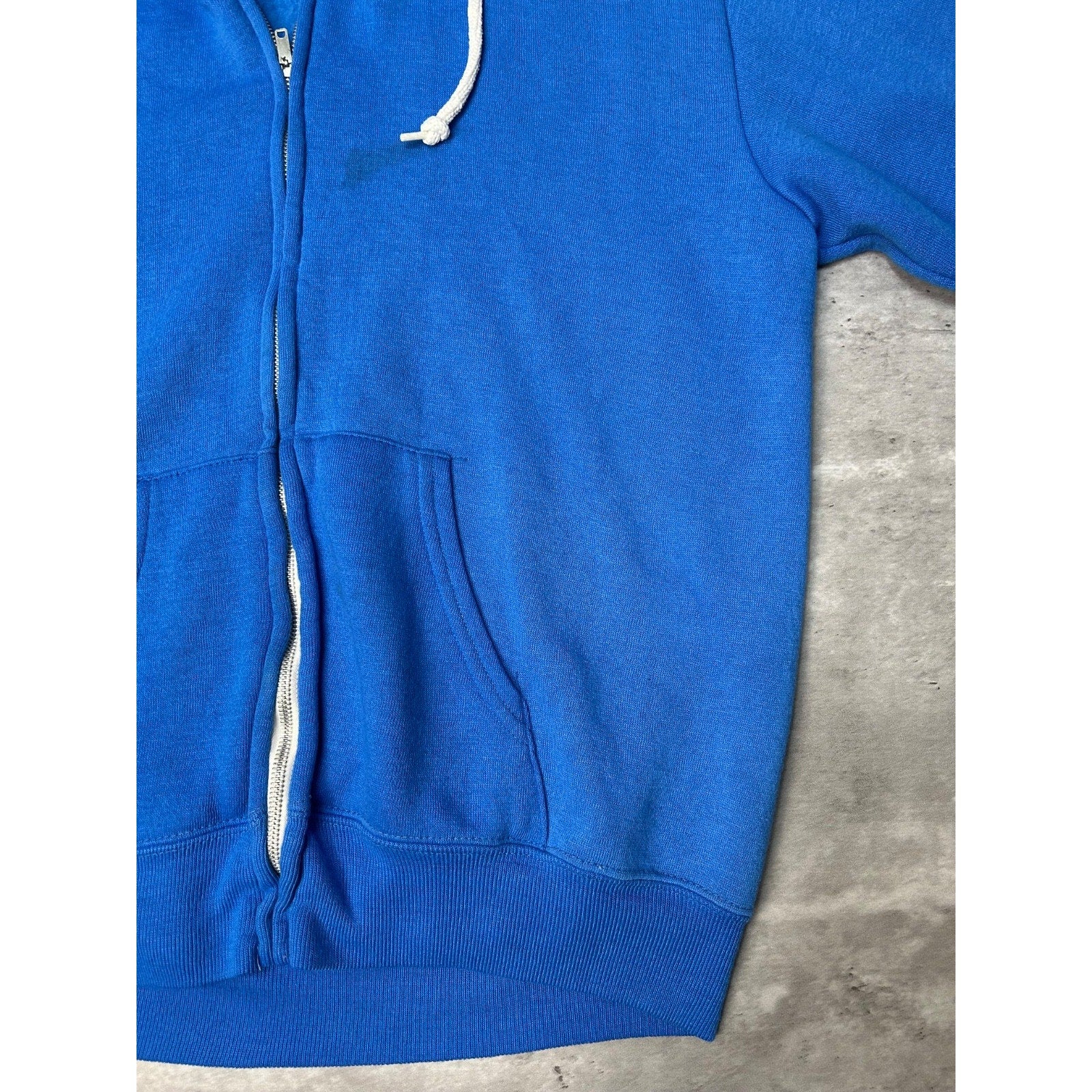 Vintage 80s Full Zip Hooded Blank Blue Sweatshirt Size Large