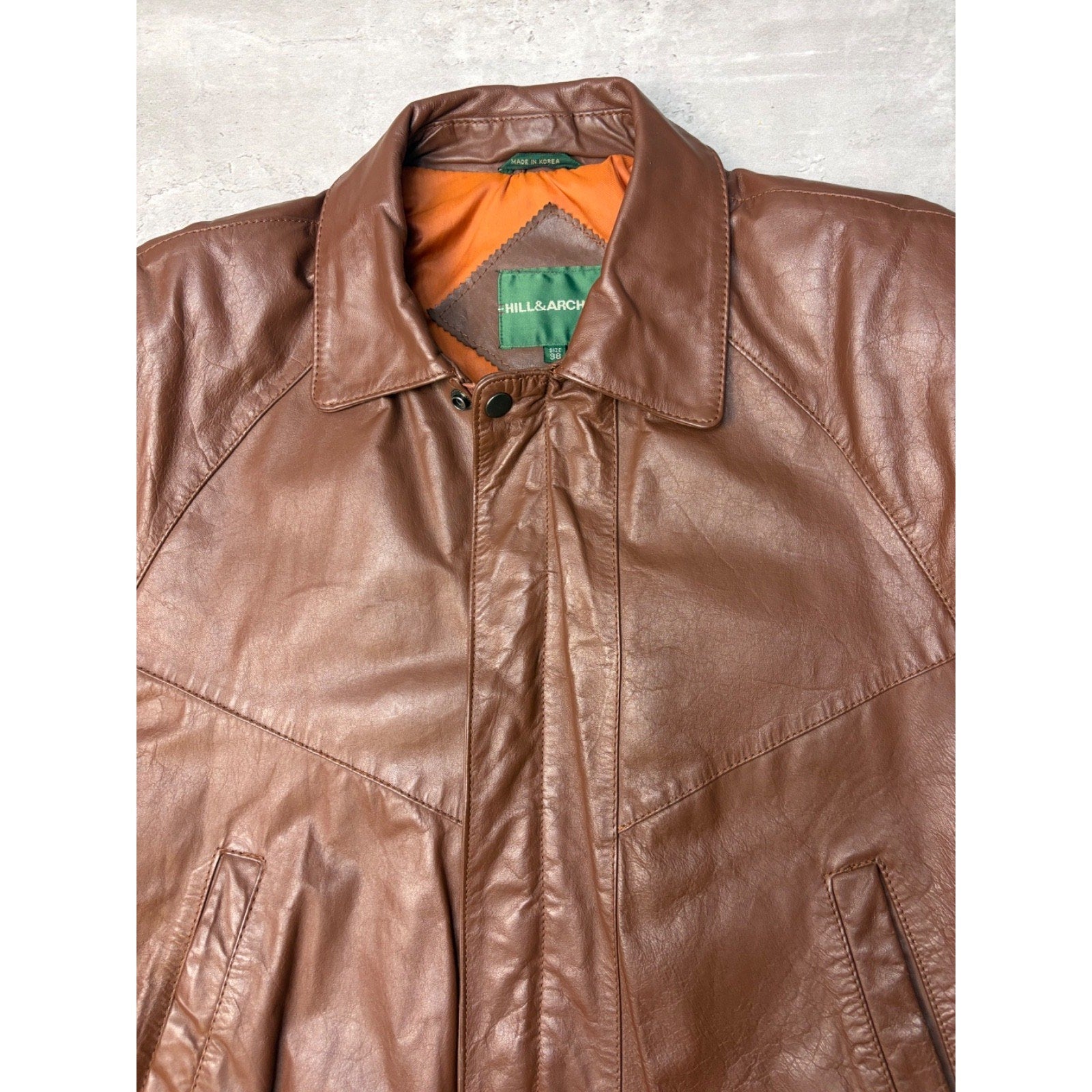 Vintage Hill & Archer Brown Leather Bomber Jacket Size Medium