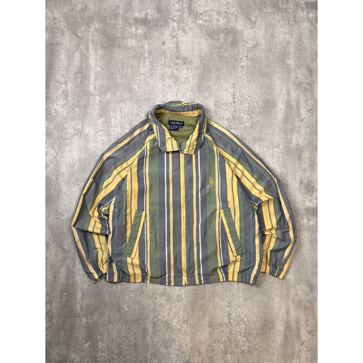 Vintage Nautica Embroidered Logo Striped Harrington Jacket Size Medium