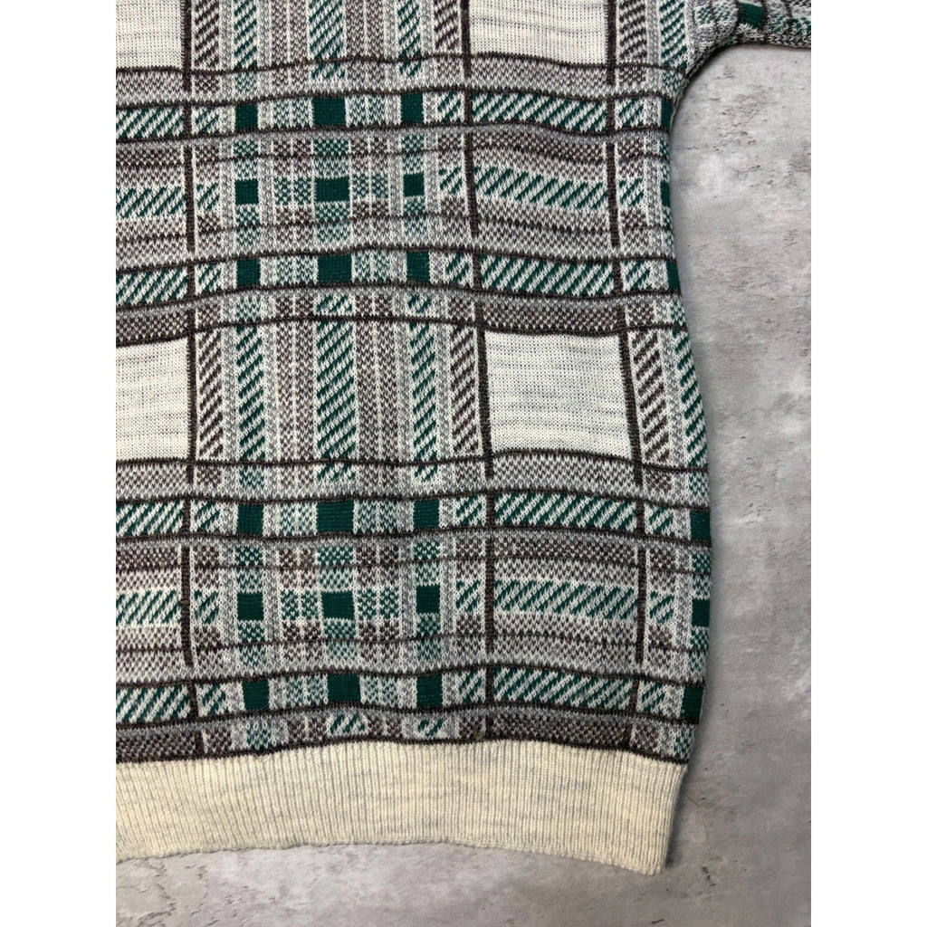 Vintage 80s Moda Abstract Plaid Print Cardigan Knit Sweater Size Large