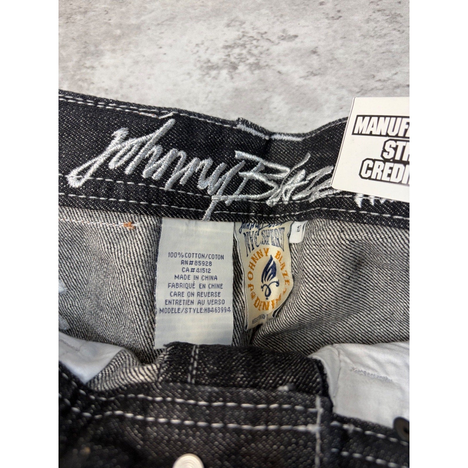 Vintage Y2K Womens Johnny Blaze Embroidered Black Wash Denim Pants