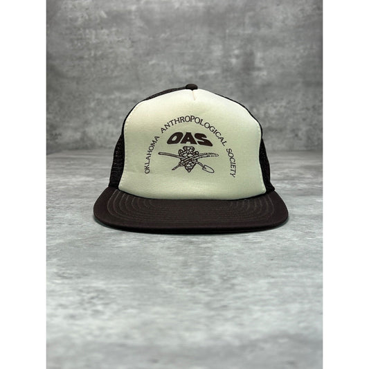 Vintage 80s Oklahoma Anthroplogical Society Spellout Trucker Snapback Hat OSFA