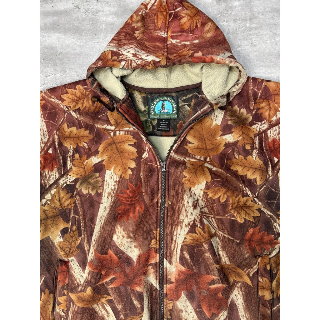 Vintage 90s Fall Tree Camo Full Zip Hooded Hunting Jacket Size XL