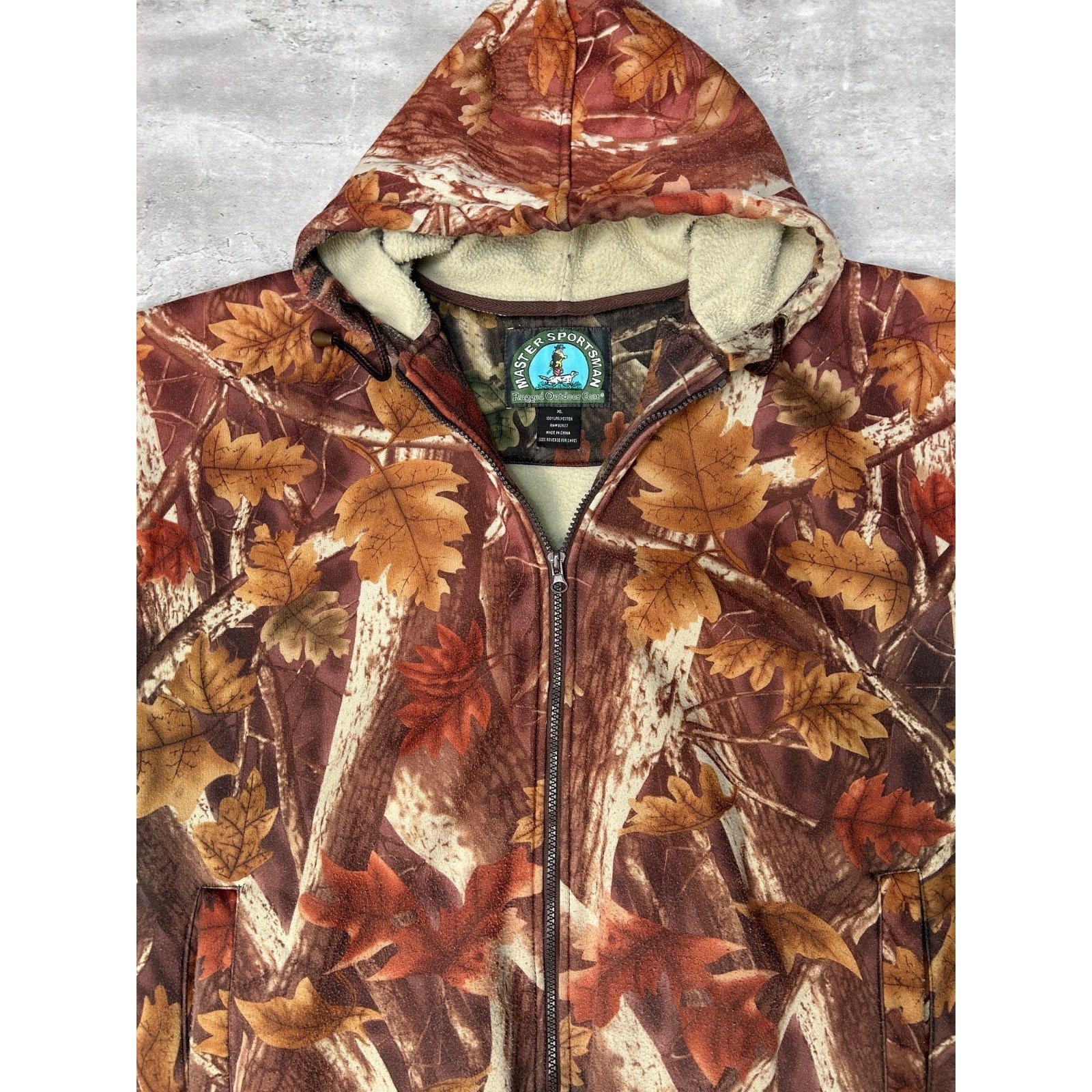 Vintage 90s Fall Tree Camo Full Zip Hooded Hunting Jacket Size XL