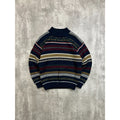 Vintage Abstract Striped Geometric Pullover Ribbed Knit T-Shirt Size Small