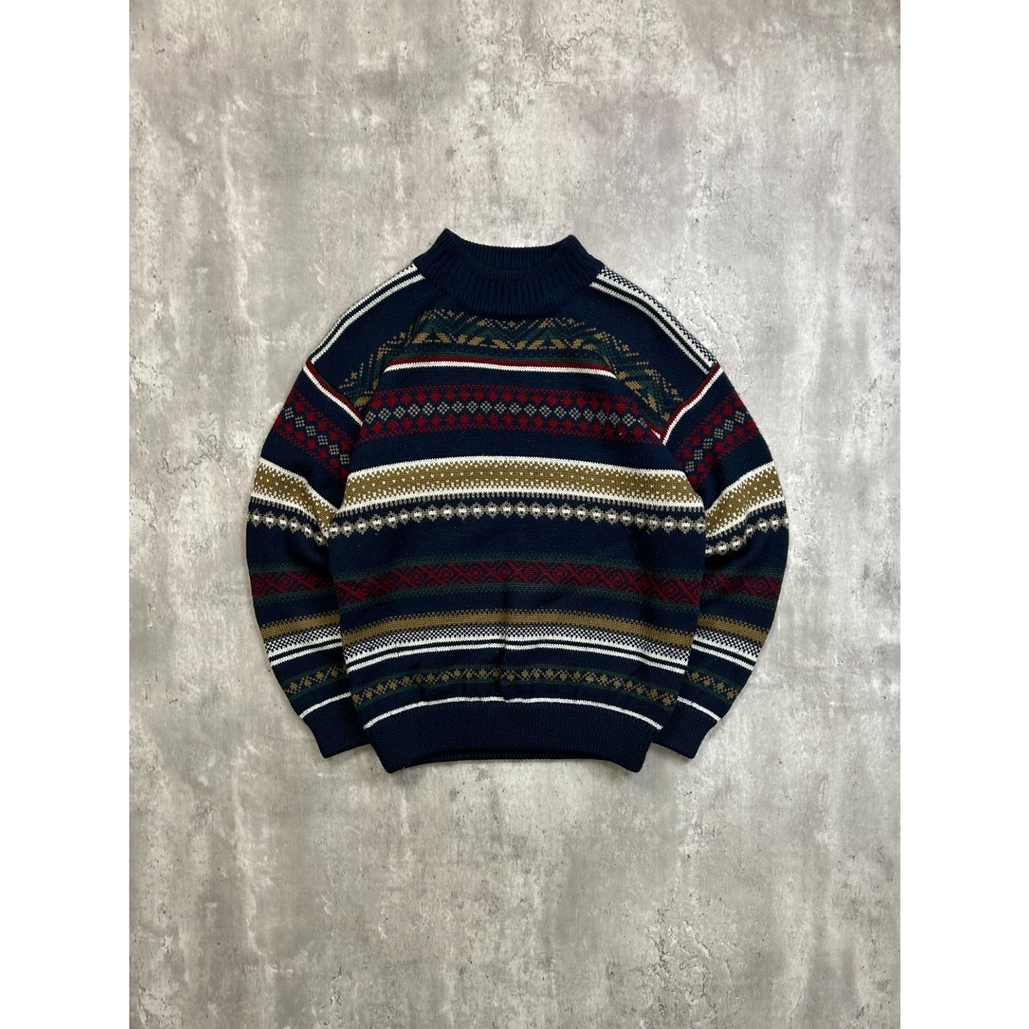 Vintage Abstract Striped Geometric Pullover Ribbed Knit T-Shirt Size Small