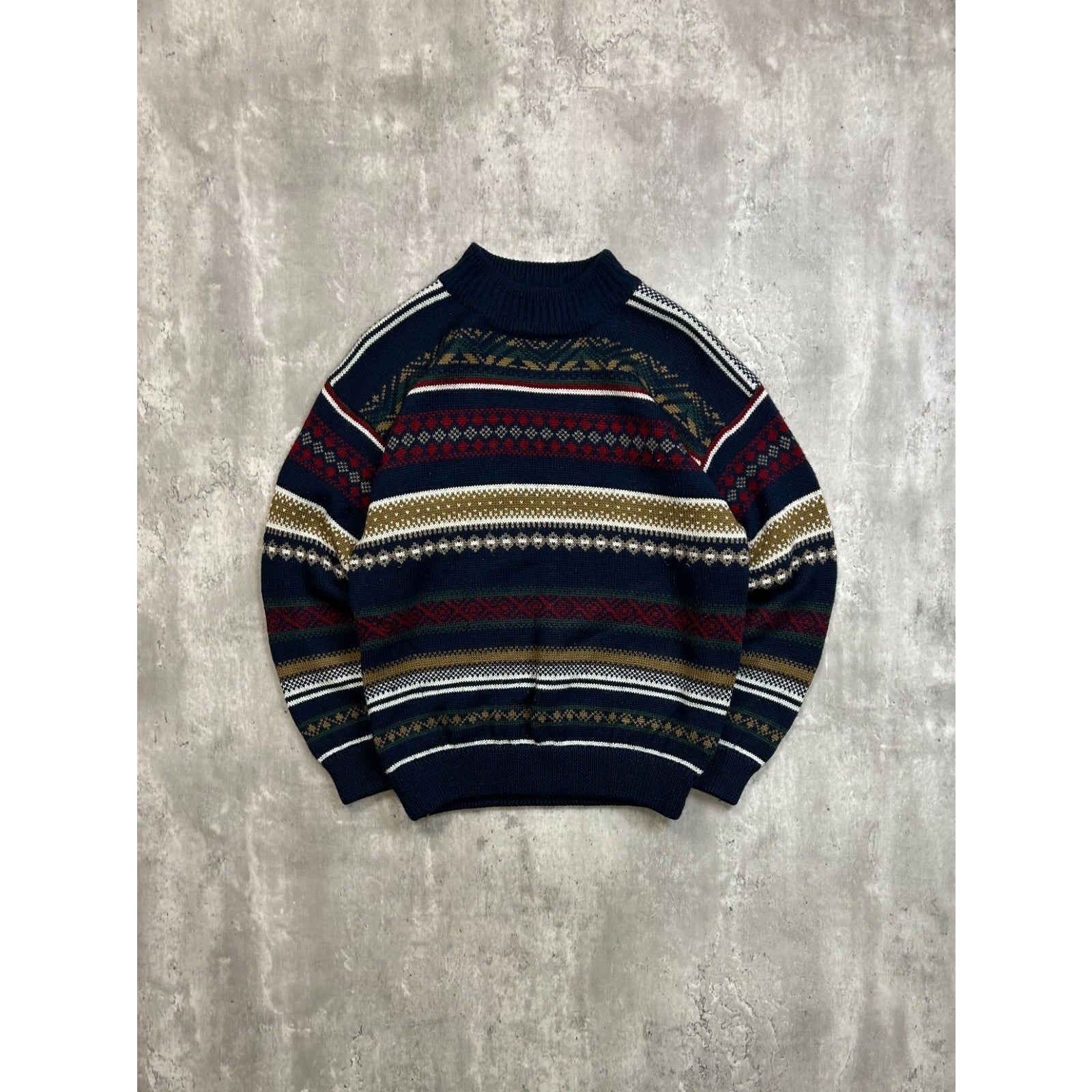 Vintage Abstract Striped Geometric Pullover Ribbed Knit T-Shirt Size Small