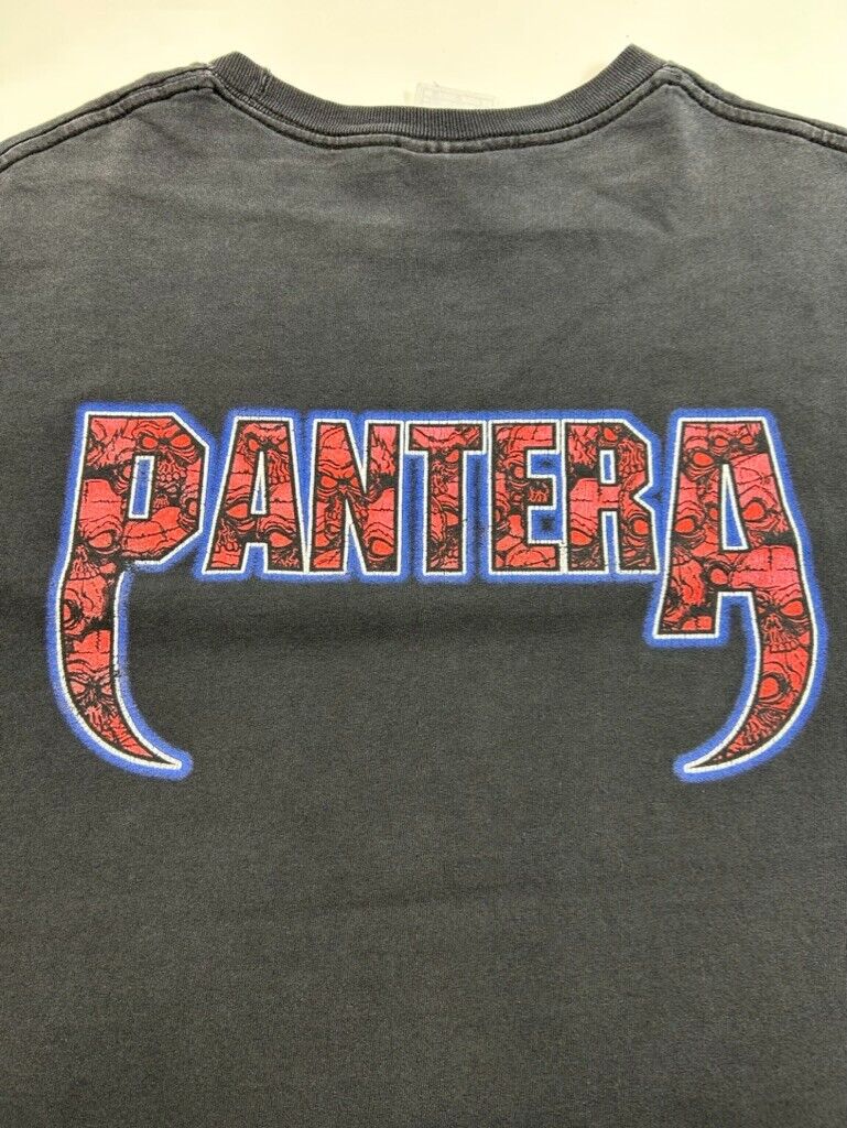 Vintage Pantera Panther Skull Graphic Metal Music T-Shirt Size Large Black