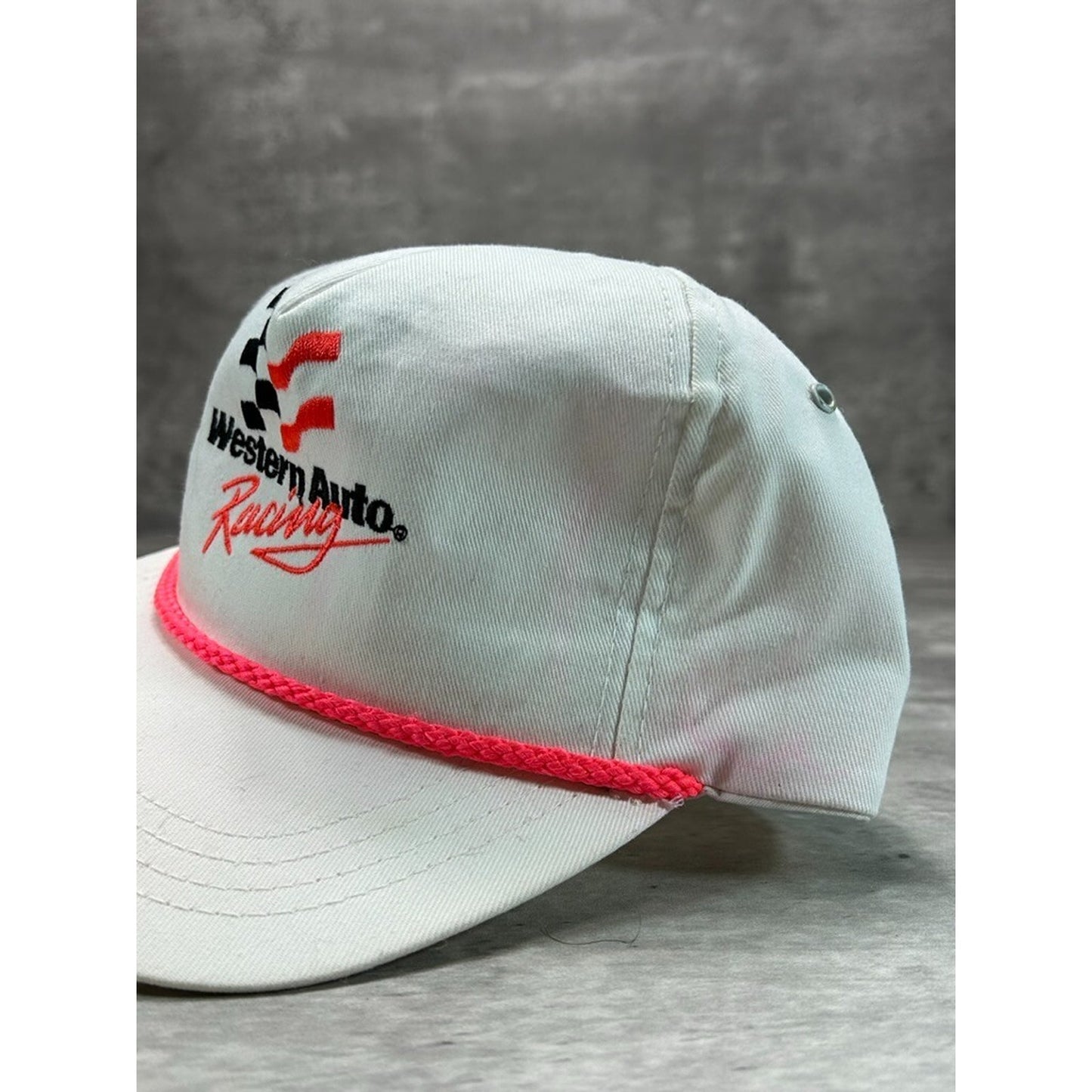 Vintage 90s Western Auto Racing Embroidered Spellout Snapback Hat OSFA White