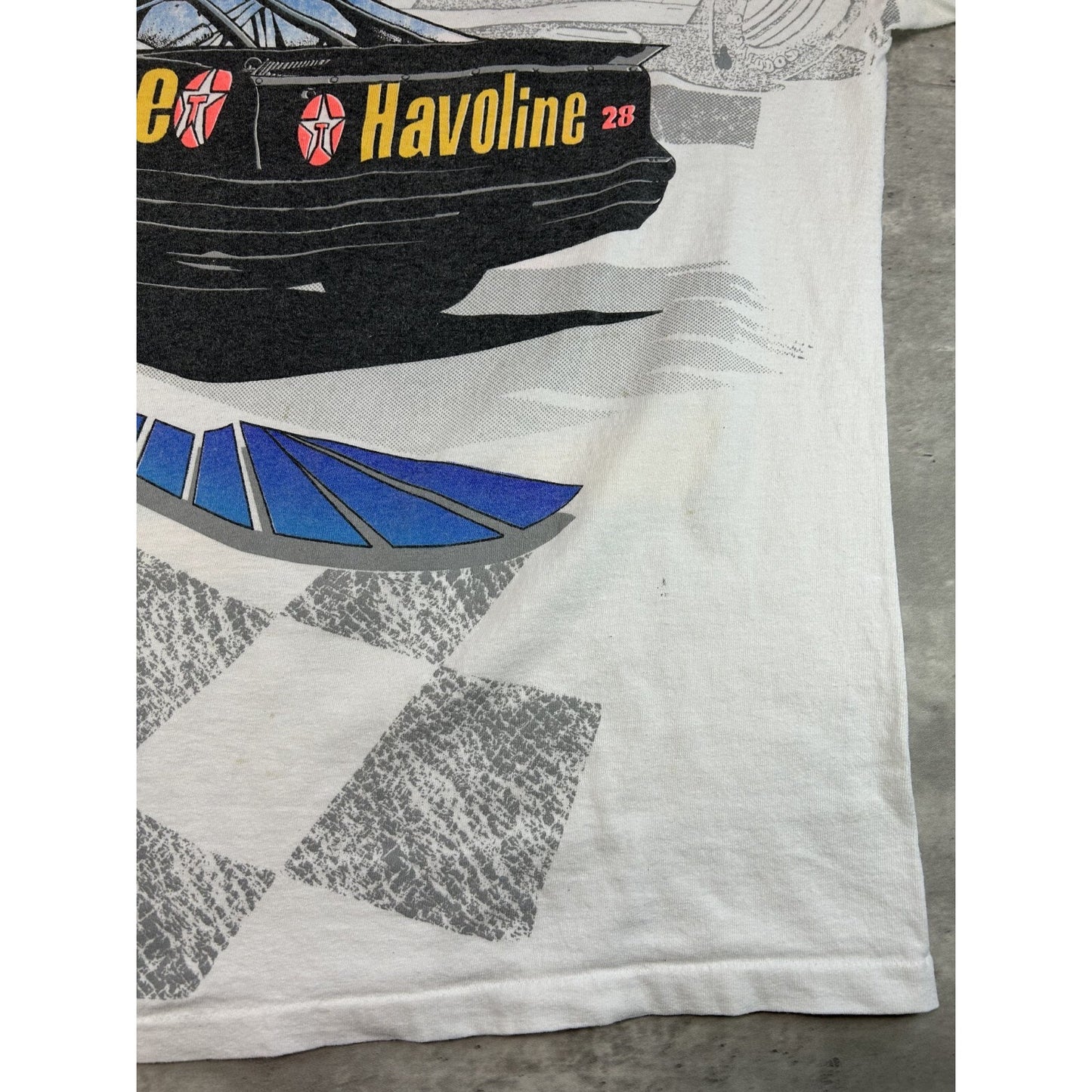 Vintage 90s Davey Allison #28 Havoline Racing Nascar AOP T-Shirt Size 2XL White