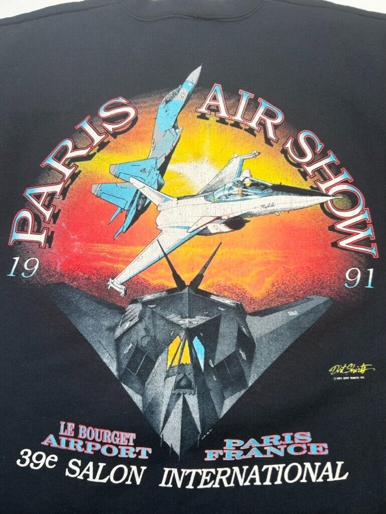 Vintage 1991 Paris Air Show Front & Back Graphic Crewneck Sweatshirt Size Large
