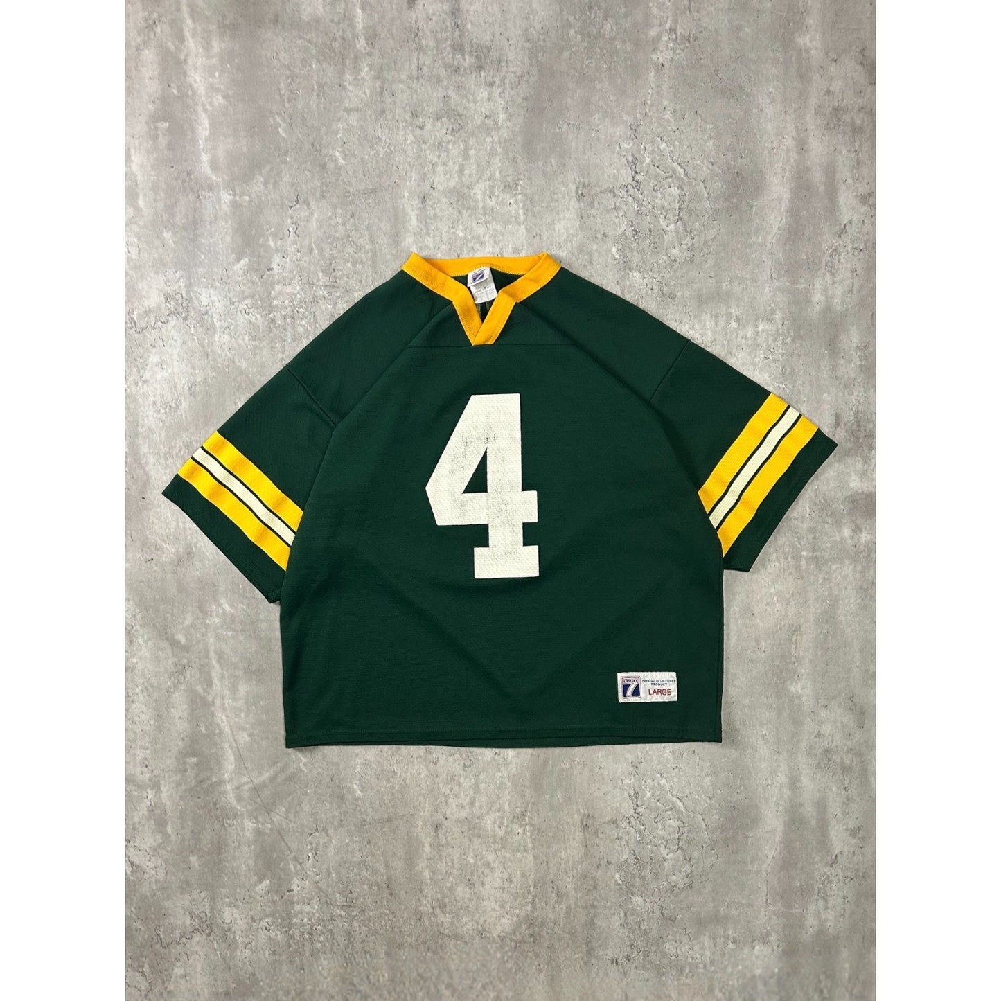 Vintage 90s Brett Favre #4 Green Bay Packers NFL Logo 7 Jersey Size Large Green