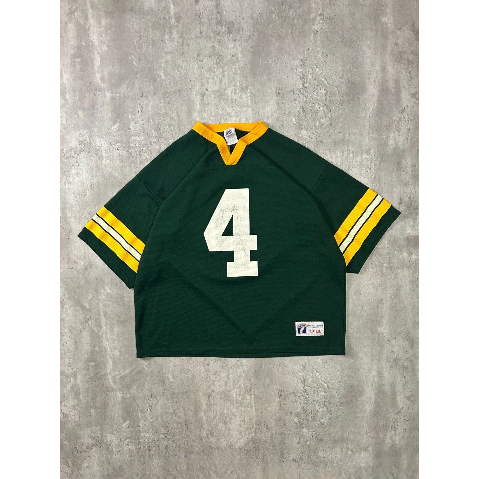Vintage 90s Brett Favre #4 Green Bay Packers NFL Logo 7 Jersey Size Large Green