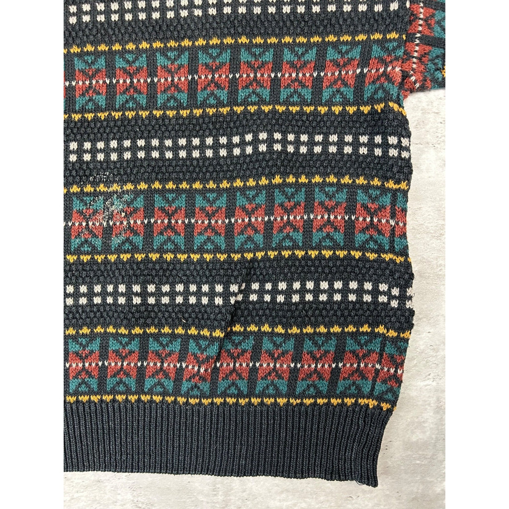 Vintage 90s Robert Bruce Abstract Striped Pullover Knit Sweater Size Medium