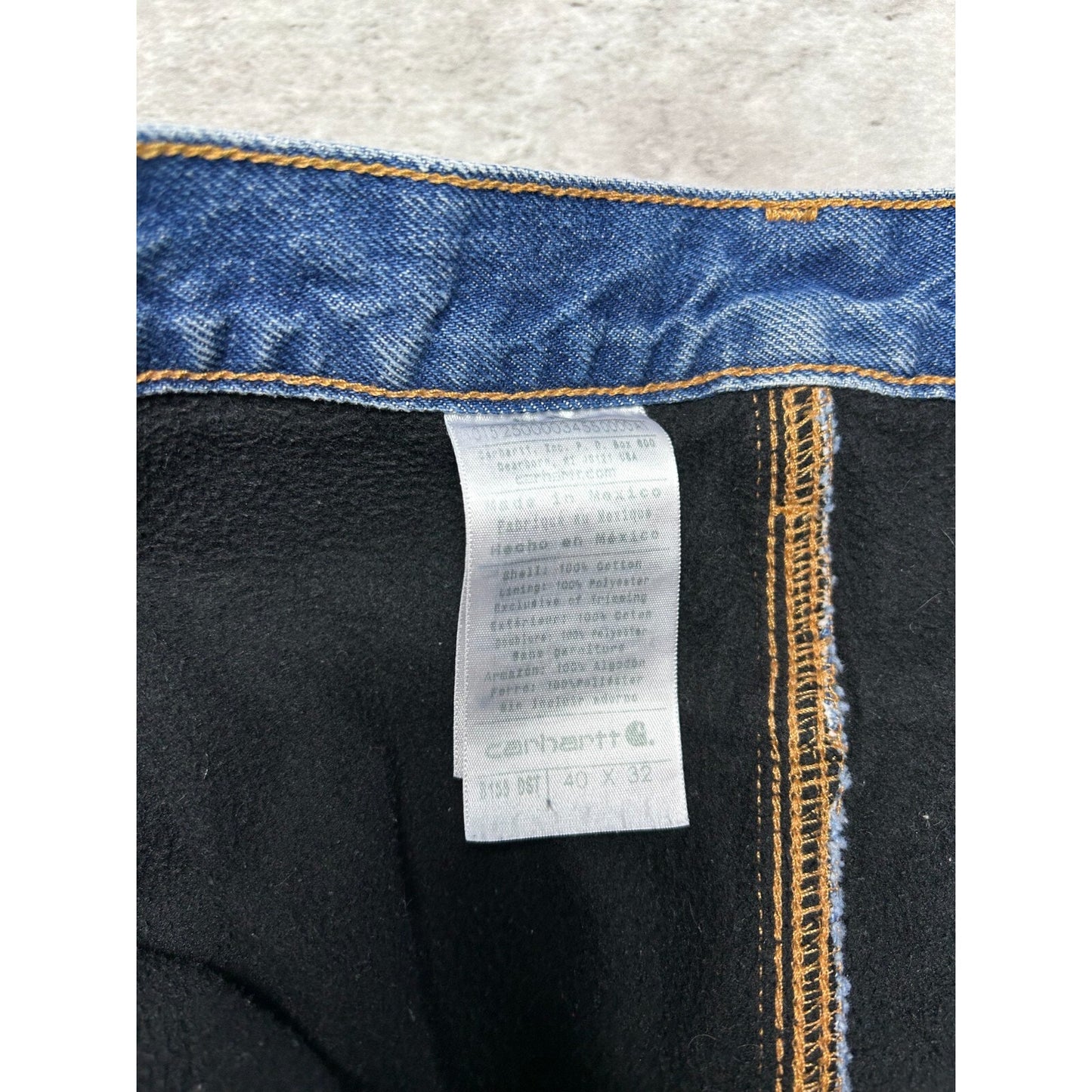Vintage Carhartt Fleece Lined Canvas Workwear Medium Wash Denim Pants Size 40