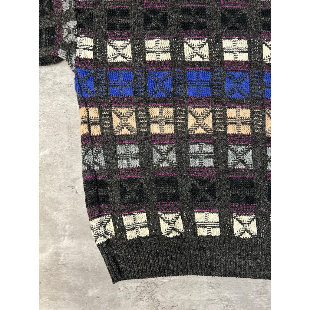 Vintage Abstract Checkered Print Pullover Knit Sweater Size Medium
