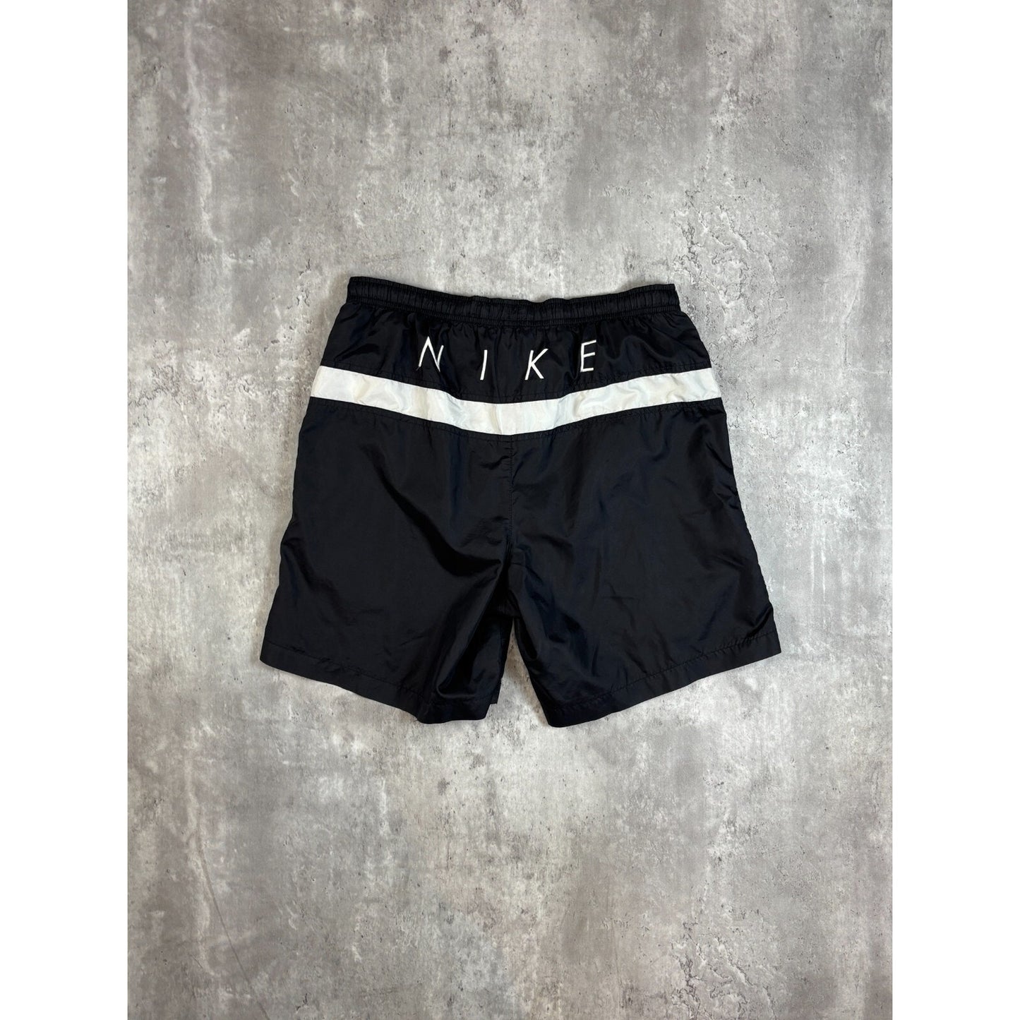 Vintage Nike Embroidered Swoosh Spellout Nylon Shorts Size Small Black