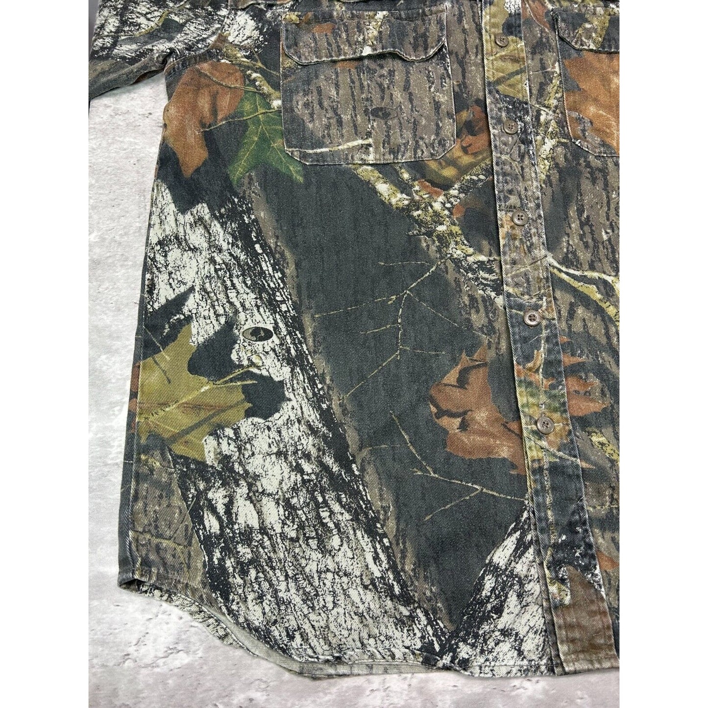 Mossy Oak Breakup Camo Double Pocket Hunting Button Up Shirt Size Large