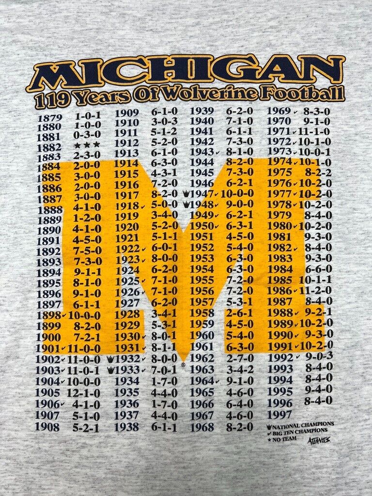 Vintage 90s University on Michigan NCAA 118 Years of Football T-Shirt Size 2XL