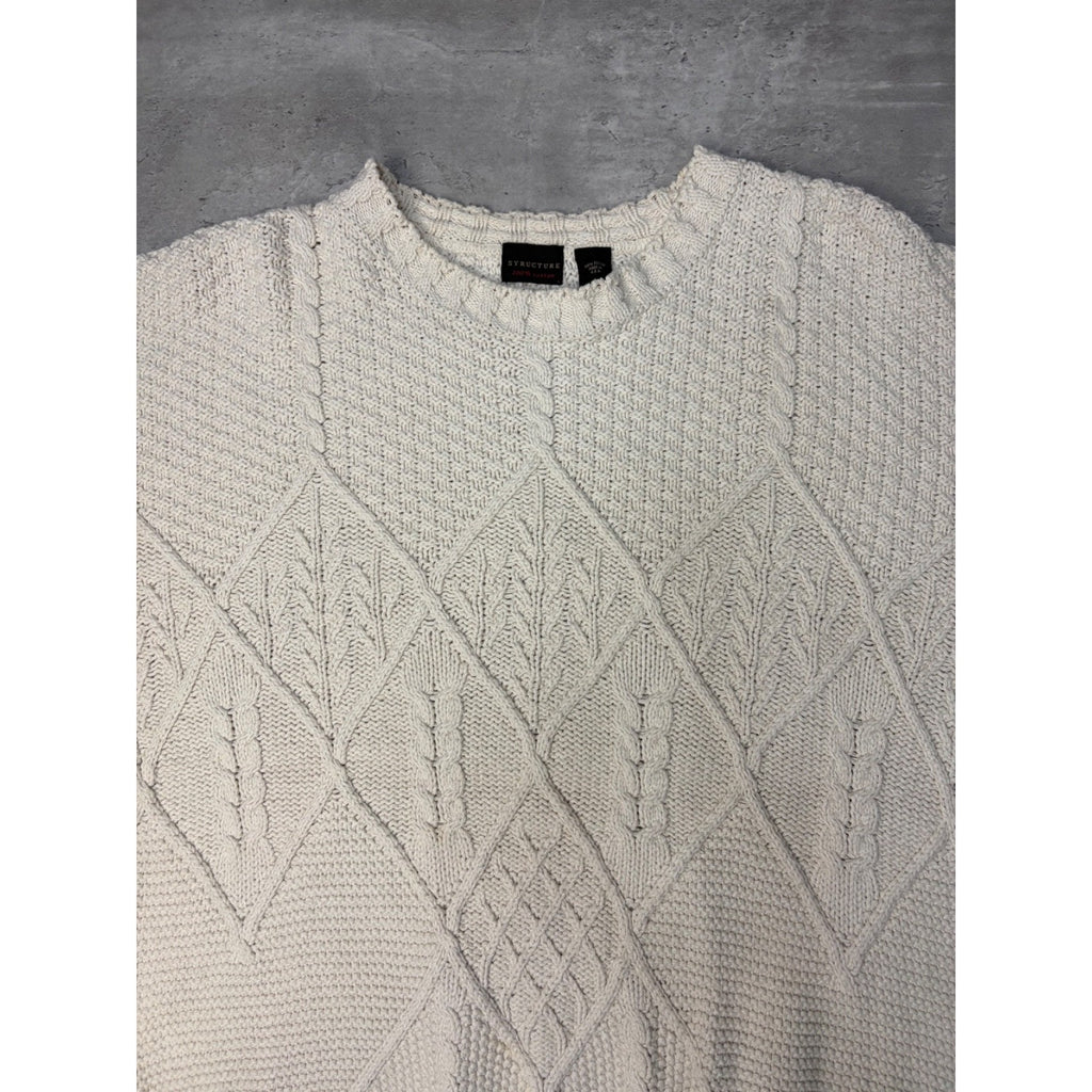 Vintage 90s Structure Pullover Textured Beige Knit Sweater Size Large