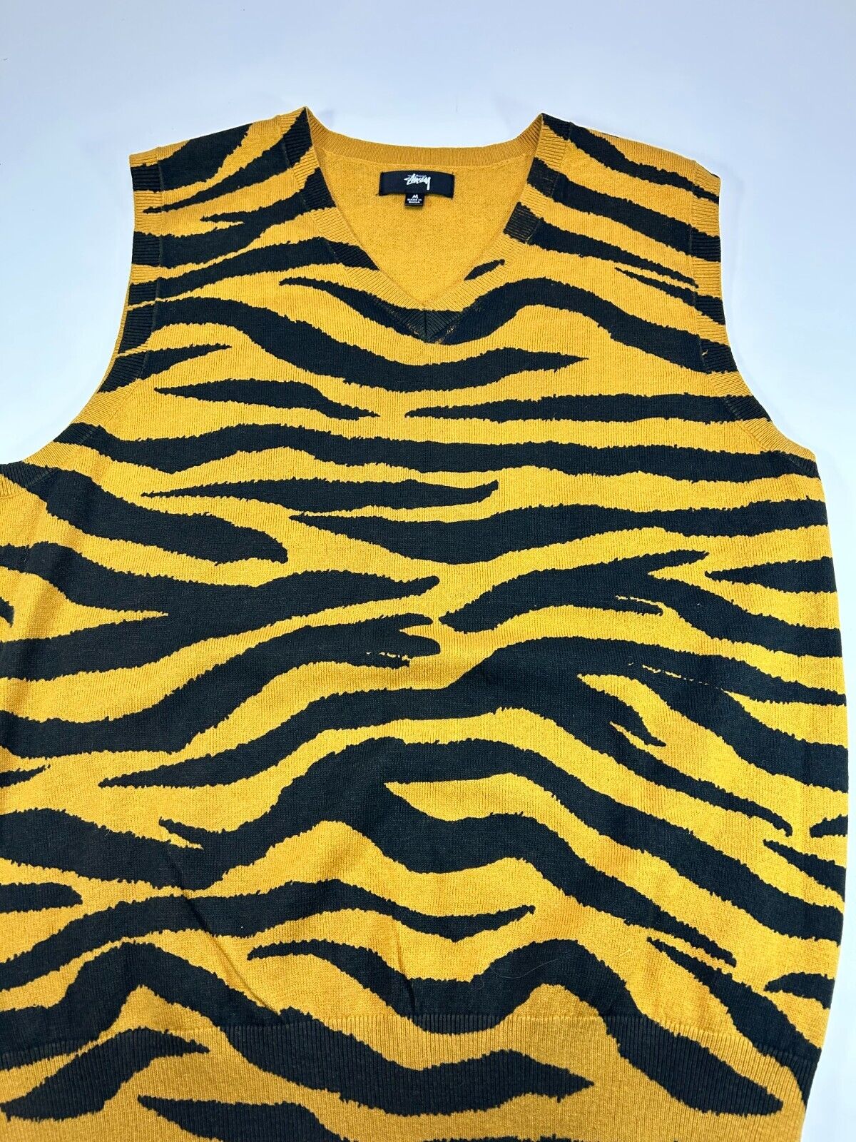 Stussy Tiger Stripe Print Ribbed Knit Sweater Vest Size Medium