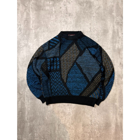 Vintage 80s/90s Abstract Print Pullover Ribbed Knit Sweater Size XL