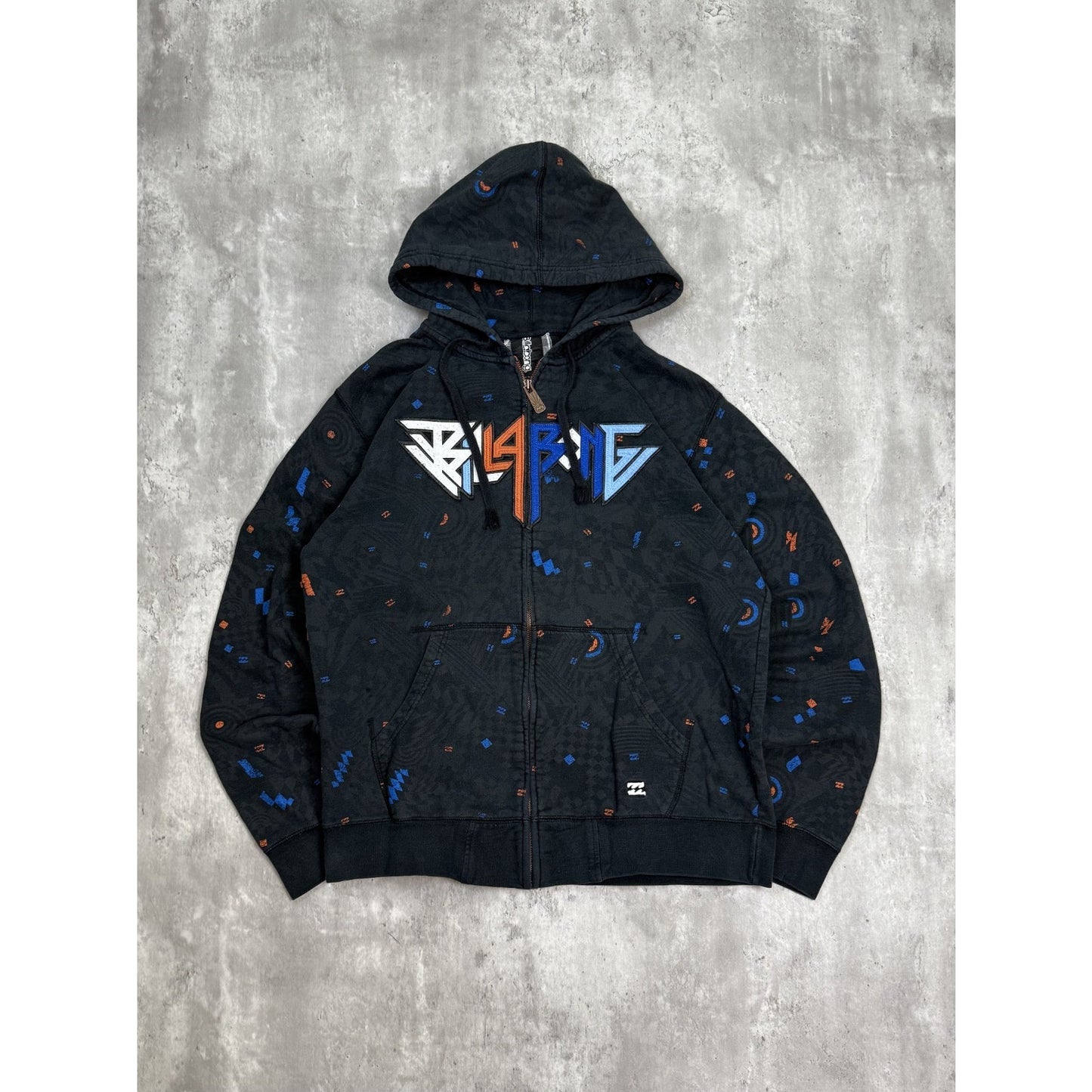 Vintage Y2K Billabong Embroidered Spellout Full Zip Hooded Sweatshirt Size XL