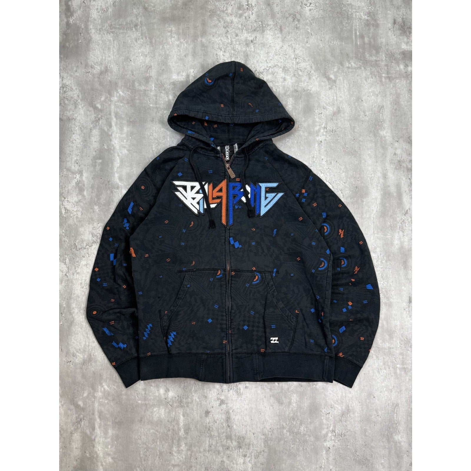 Vintage Y2K Billabong Embroidered Spellout Full Zip Hooded Sweatshirt Size XL