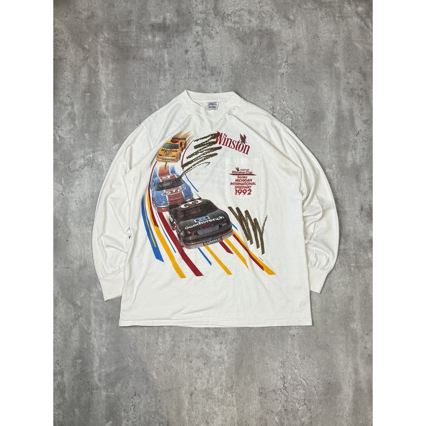 Vintage 1992 Nascar Winston Cup Series Racing Long Sleeve T-Shirt Size XL White