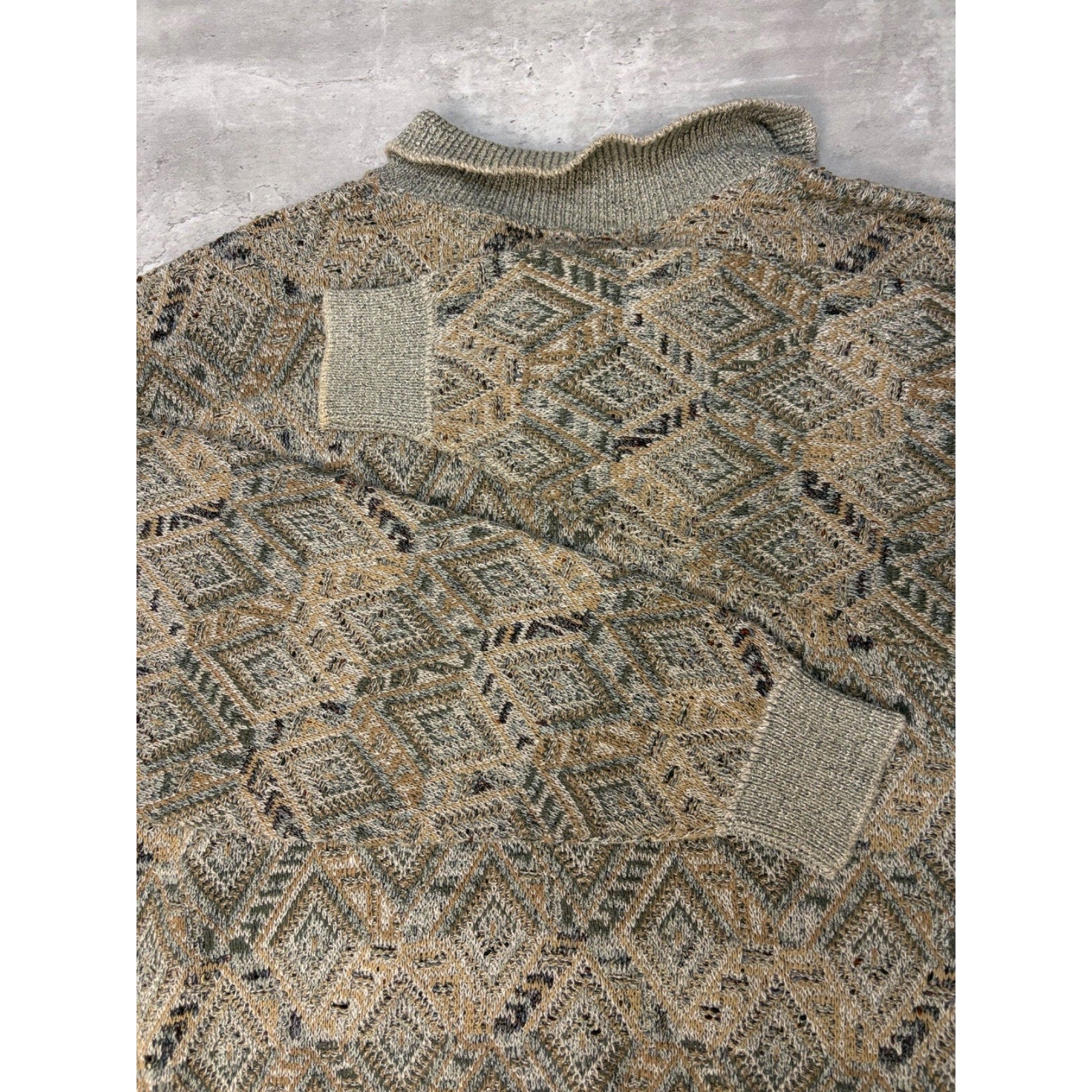Vintage 90s TSR Diamond Print Collared Pullover Knit Sweater Size XL