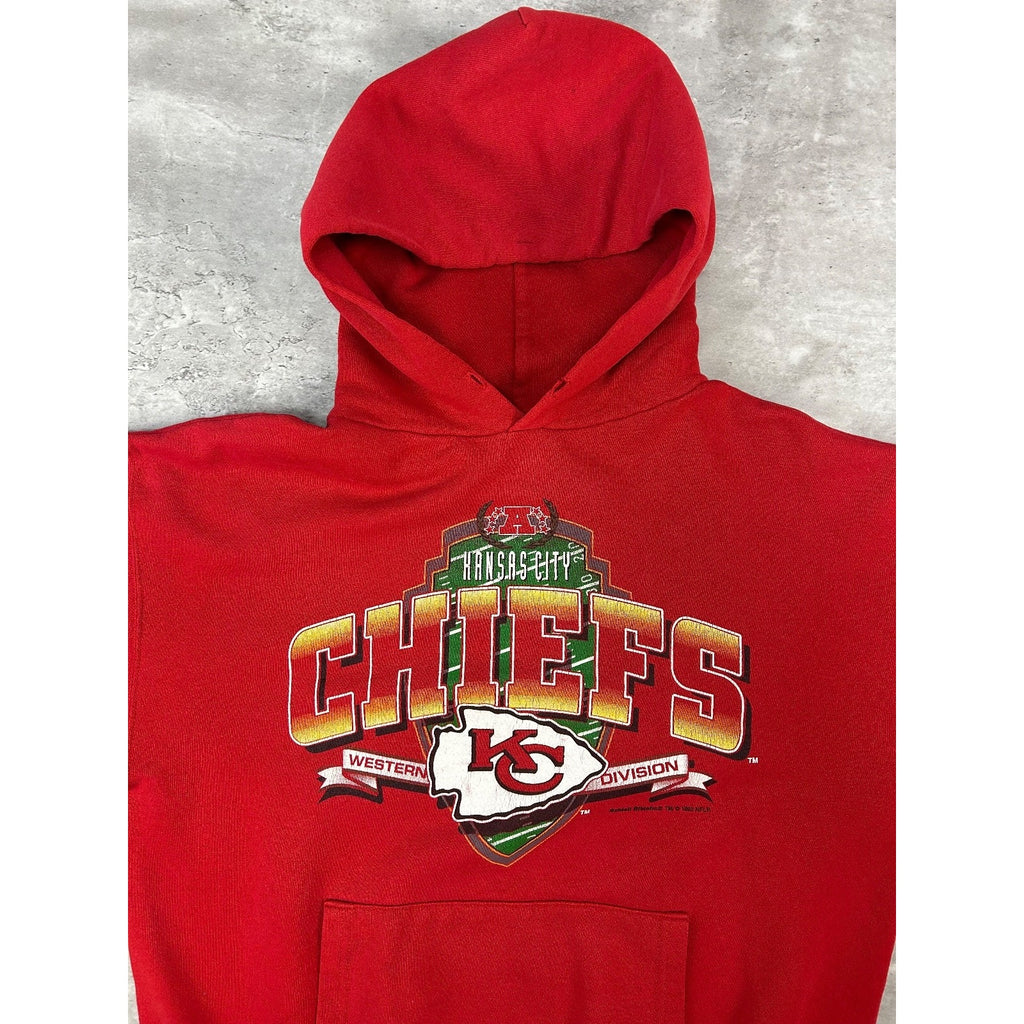 Vintage 1993 Kansas City Chiefs NFL Graphic Spellout Hooded Sweatshirt Sz Large