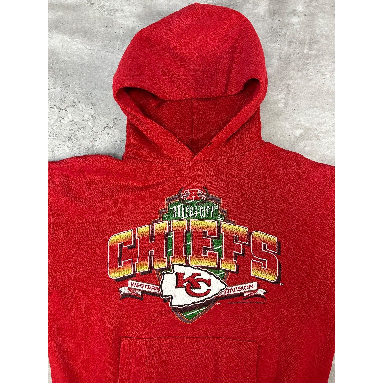 Vintage 1993 Kansas City Chiefs NFL Graphic Spellout Hooded Sweatshirt Sz Large